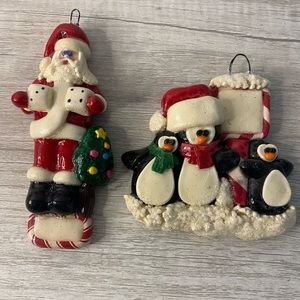 Lot Of 2 Vintage Calliope Designs Ornaments Santa 1997 Penguins 1999